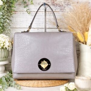 KATE SPADE GRAY BAG VARICK STREET ABBIE EXOTIC LEATHER SUEDE SATCHEL PURSE XBODY
